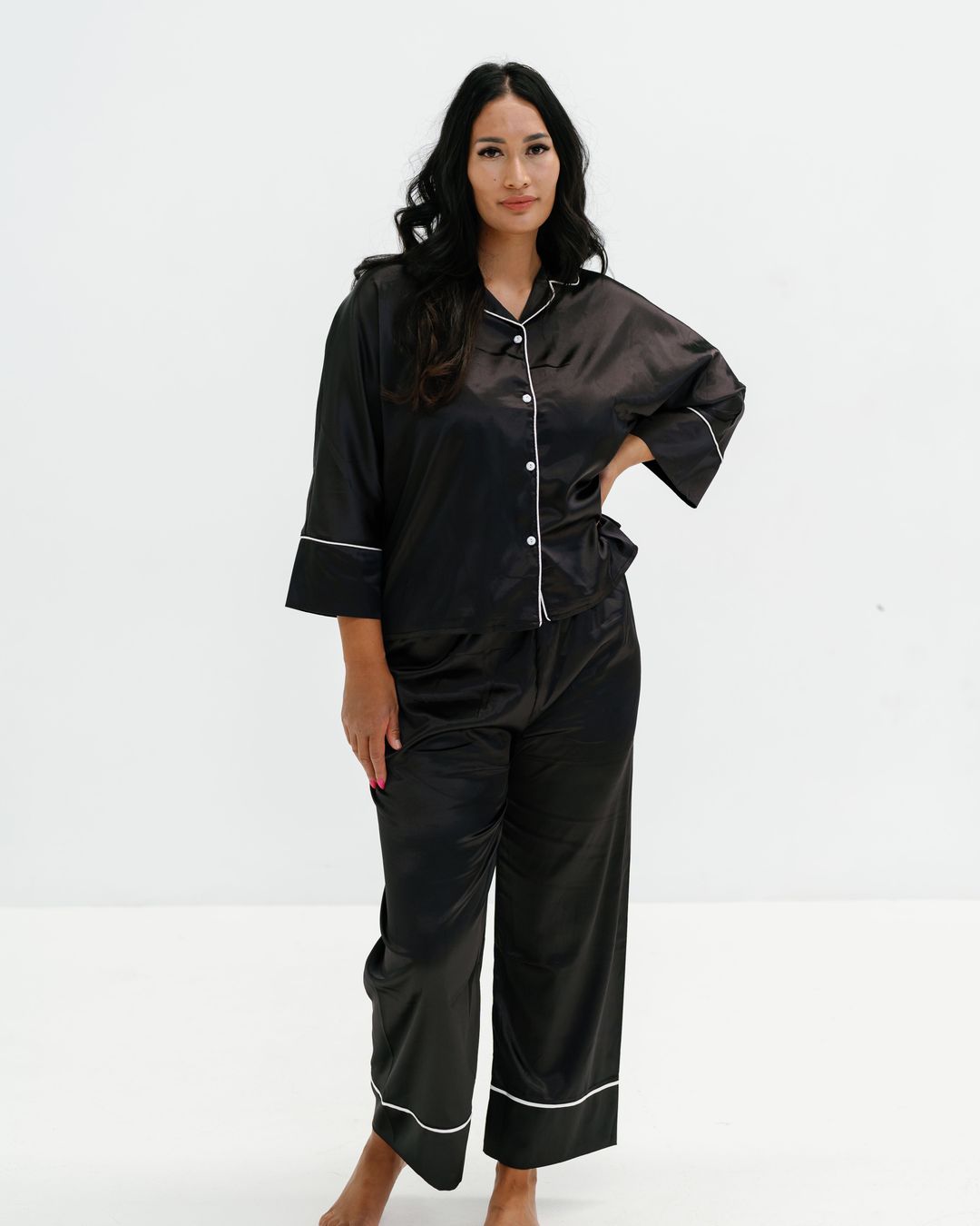 Black Satin Pajama Set