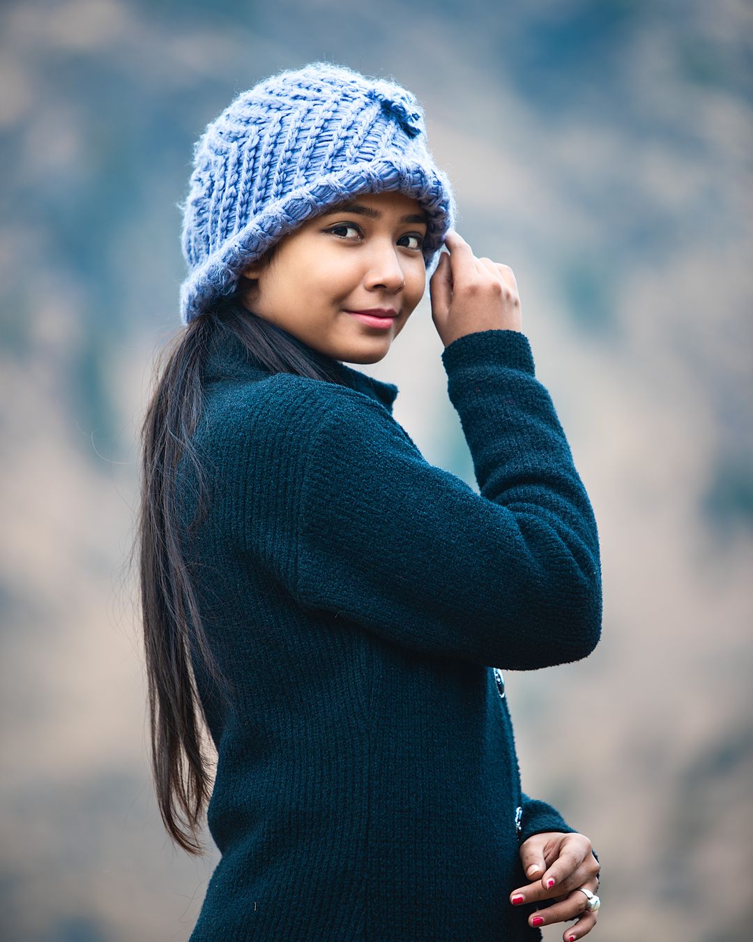 Blue Knit Sweater with Cap