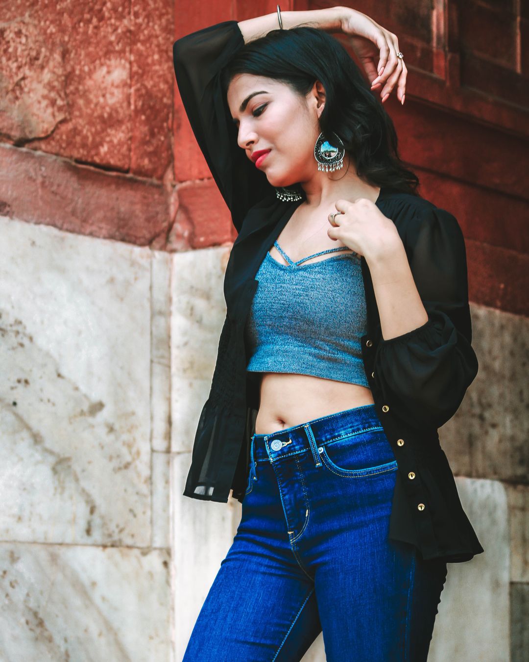 Denim Jacket with Crop Top thumbnail 2