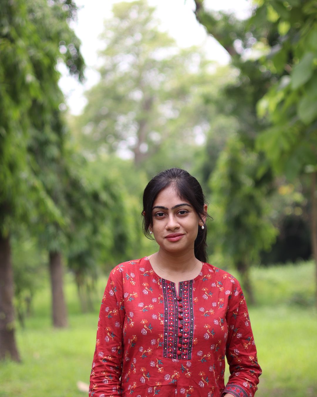 Embroidered Red Cotton Kurti thumbnail 2