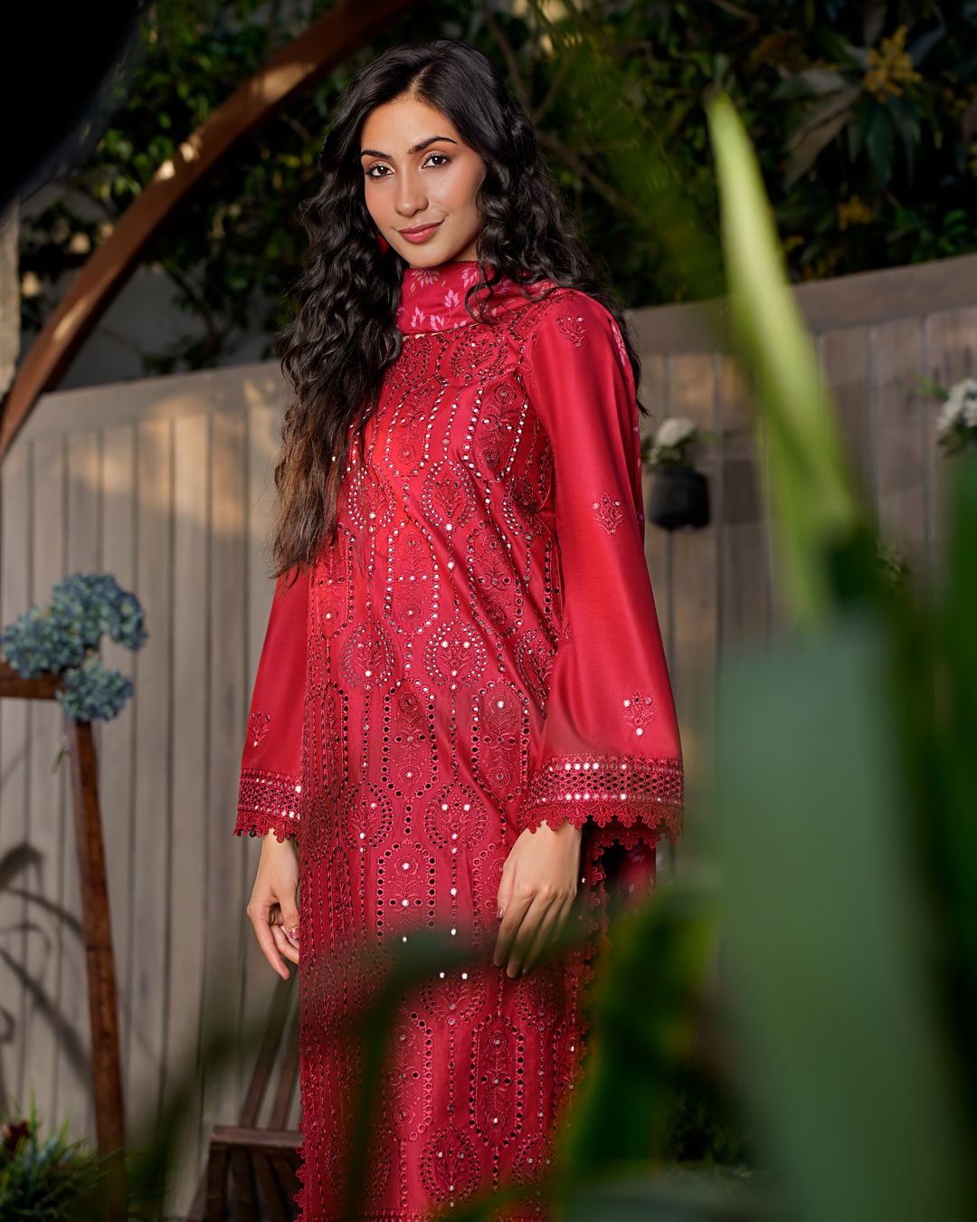 Embroidered Red Cotton Kurti thumbnail 3