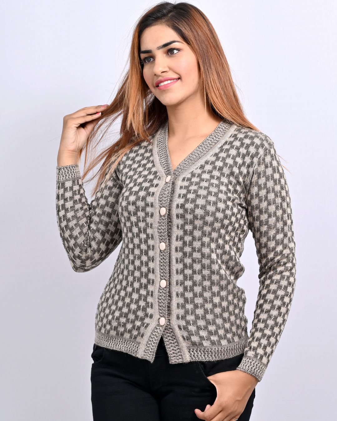 Grey Patterned Button Cardigan