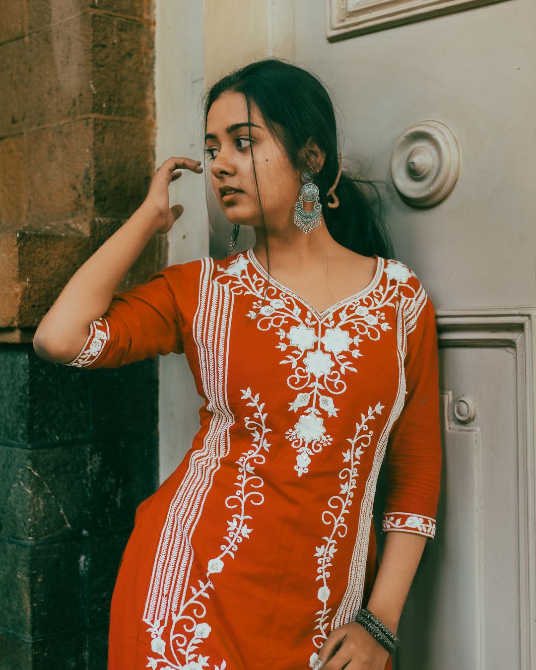 Orange Panel Embroidered Kurti thumbnail 3