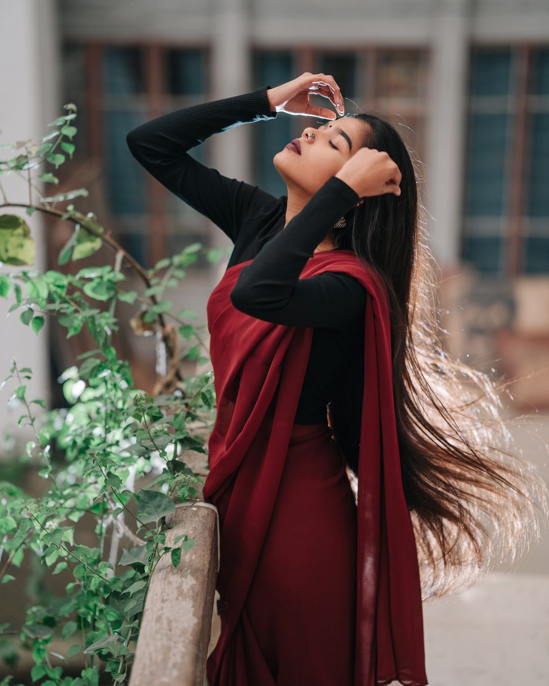 Red Silk Saree with Silver Border thumbnail 3